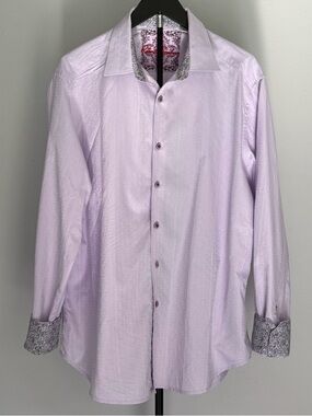 Robert Graham Purple Luxury Button Down Shirt Paisley Trim Classic Fit Size XL